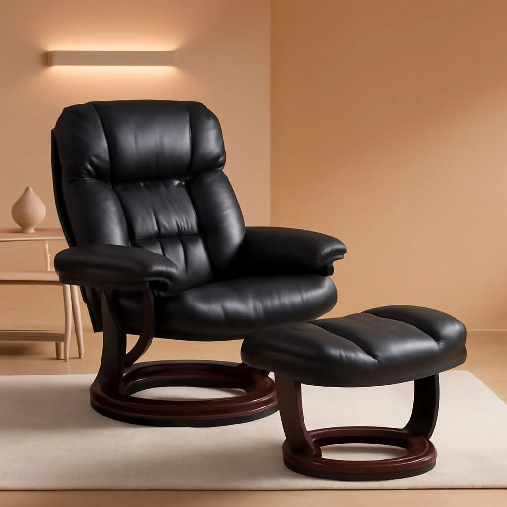 Original Design Leathersoft Upholstered Recliner With Ottoman Black Fast
