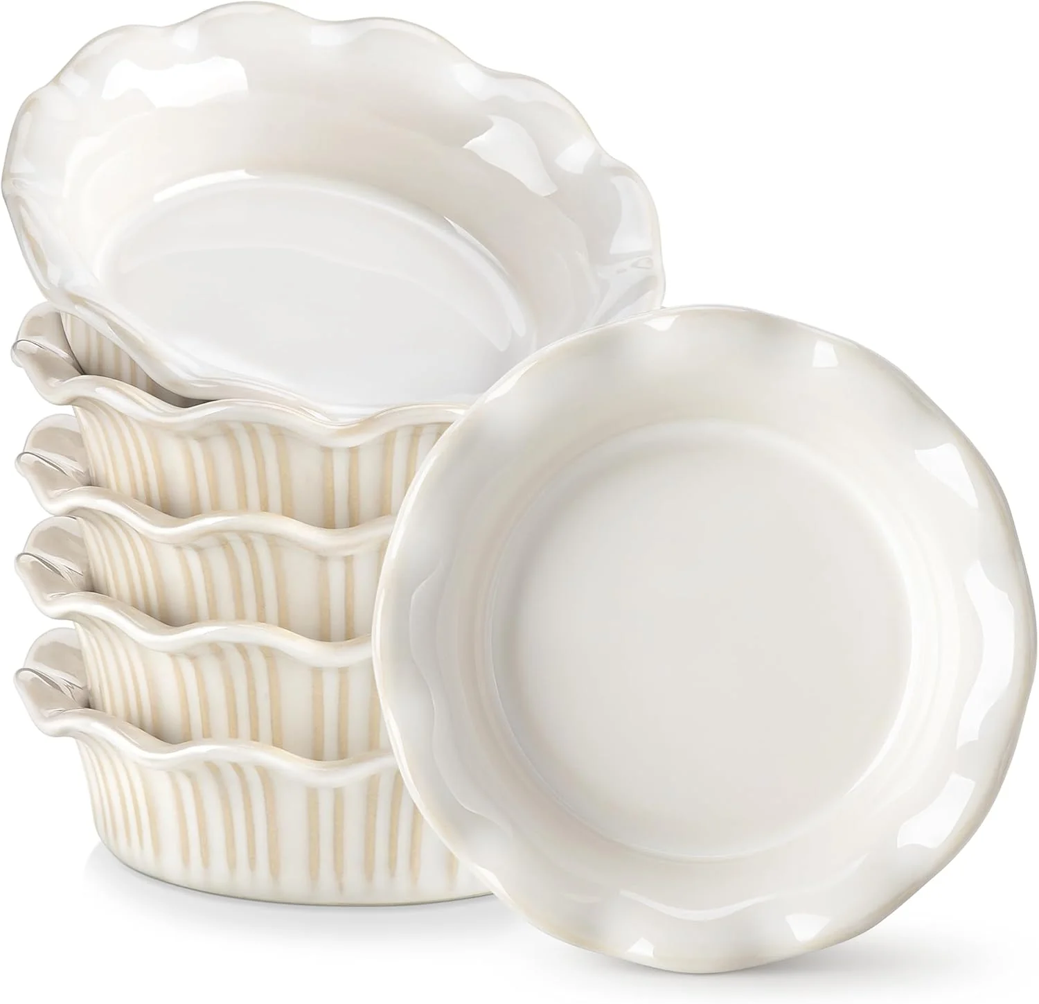 Outstanding vancasso Mini Pie Pans Set of 6 5.2 Inch Ceramic Deep Dish Pie Plates with Ruffled Edge for Baking Microwave Oven Safe White Carefully Designed