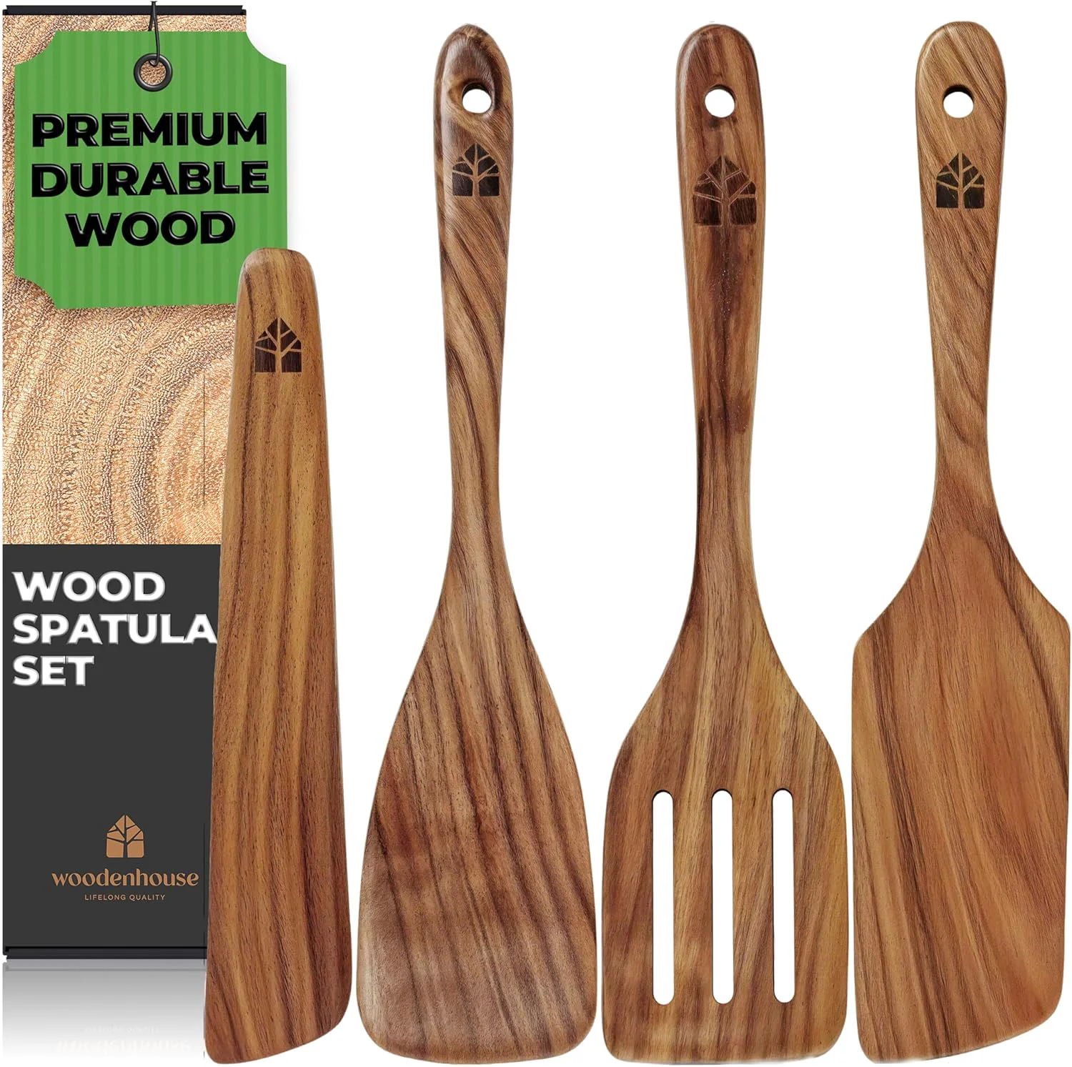 Smart Wooden Spatula for Cooking Teak Spatulas for Kitchen Use – Wooden Cooking Utensils Set of 4 including Paddle Turner Consistent