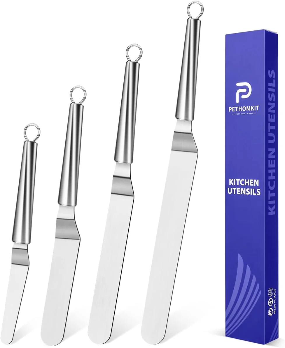 Authentic Offset Icing Spatula Cake Angled Spatula Set with 4 6 8 10 Inch Blades Stainless Steel Handle Suitable for Home Kitchen or Bakery Original Design