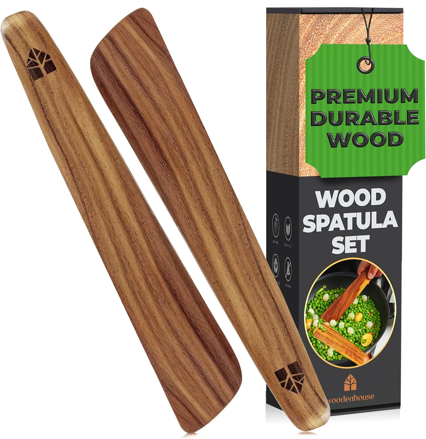 Premium 12 inch Teak Wood Spatula for Cast Iron Small Wood Flipper Egg Scraper Flat Wooden Turner Multipurpose Wood Cooking Utensil Fine