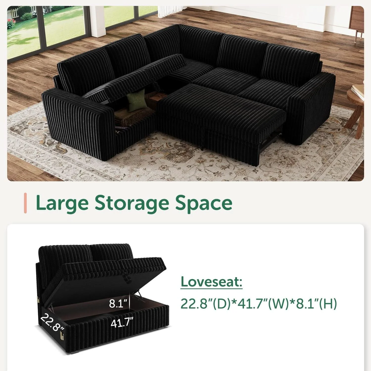 Fine Crafted Modular Sleeper Sectional Sofa Charcoal With Storage High-End