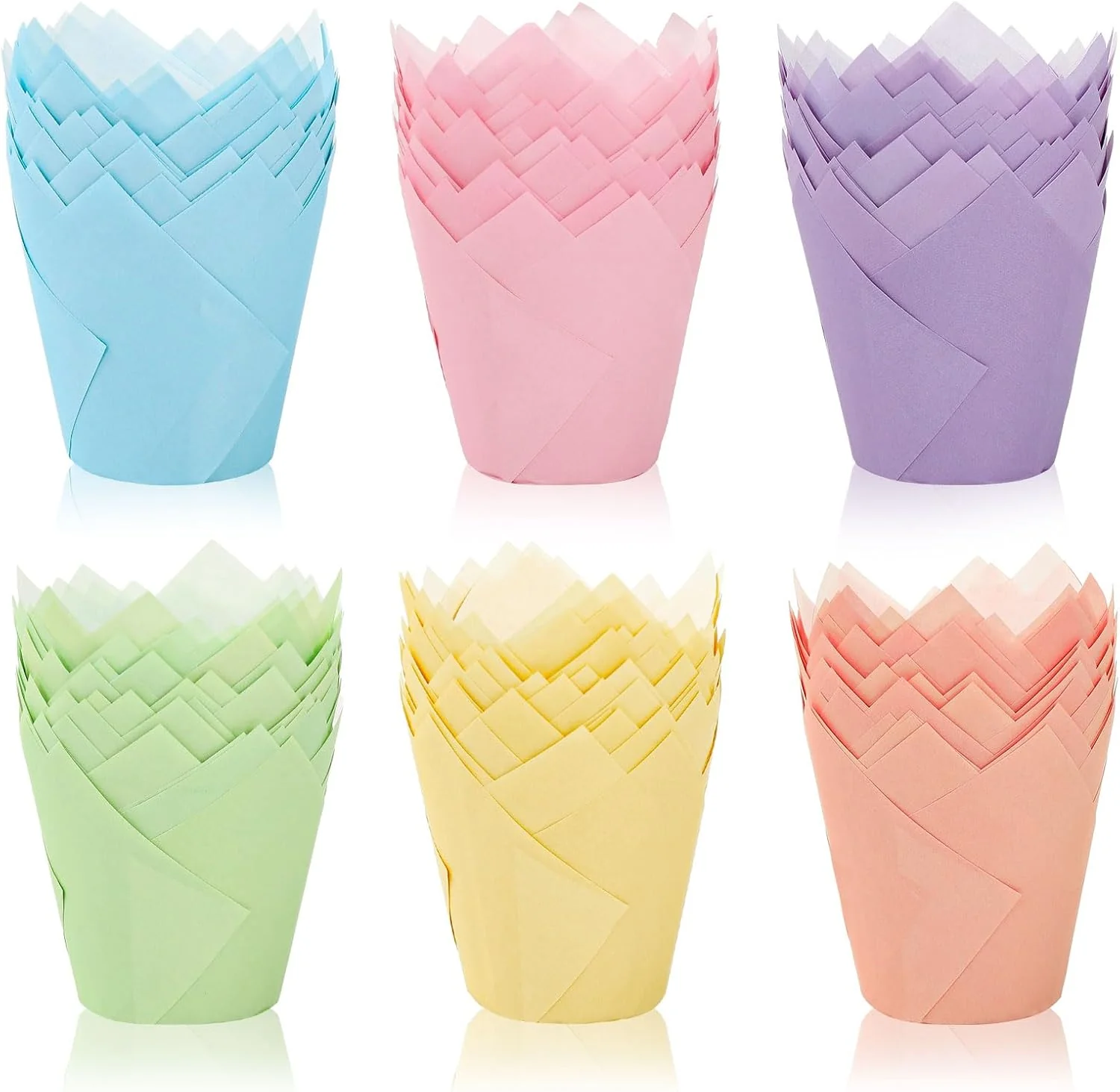 Lightweight 180Pcs Pastel Tulip Cupcake Liners Colorful Muffin Baking Cups Pink Blue Purple Yellow Orange Green Cupcake Wrappers for Spring Easter Holiday Party Convenient