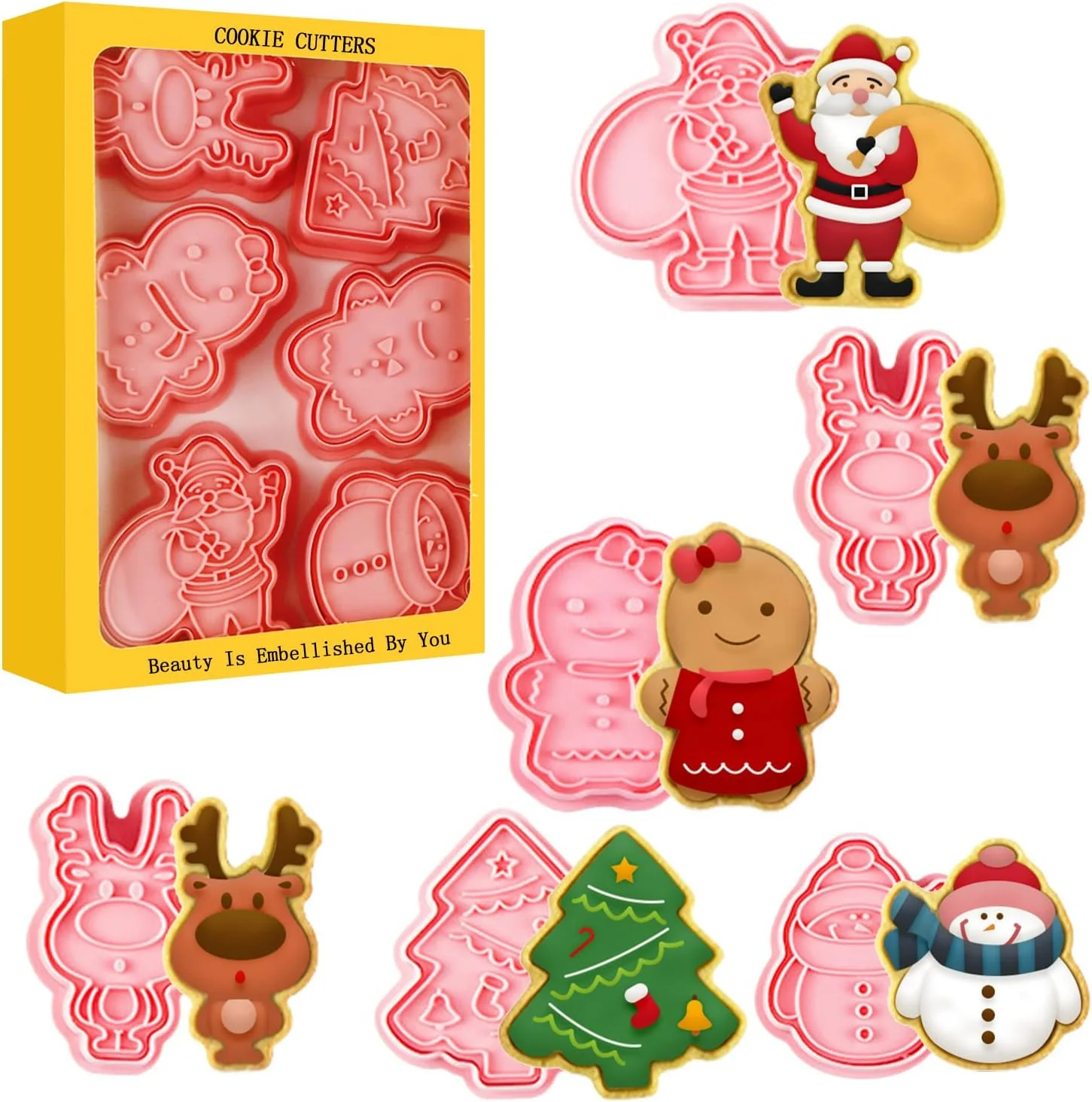 Official Leesgel Christmas Cookie Cutters 3D Christmas Holiday Cookie Cutters Shapes with Santa Xmas Tree House Deer Christmas Party Decorations Ornaments Comfortable