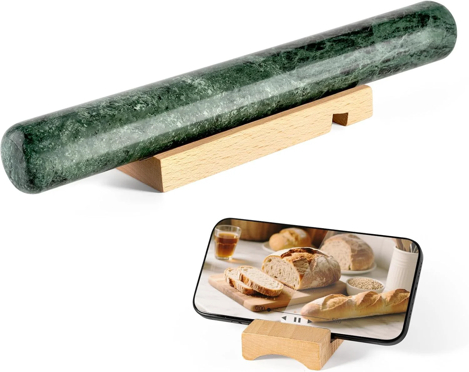 High-Grade Marble French Rolling Pin for Baking 12 Inch Non Stick Polished Rolling Pin for Dough High-Performance