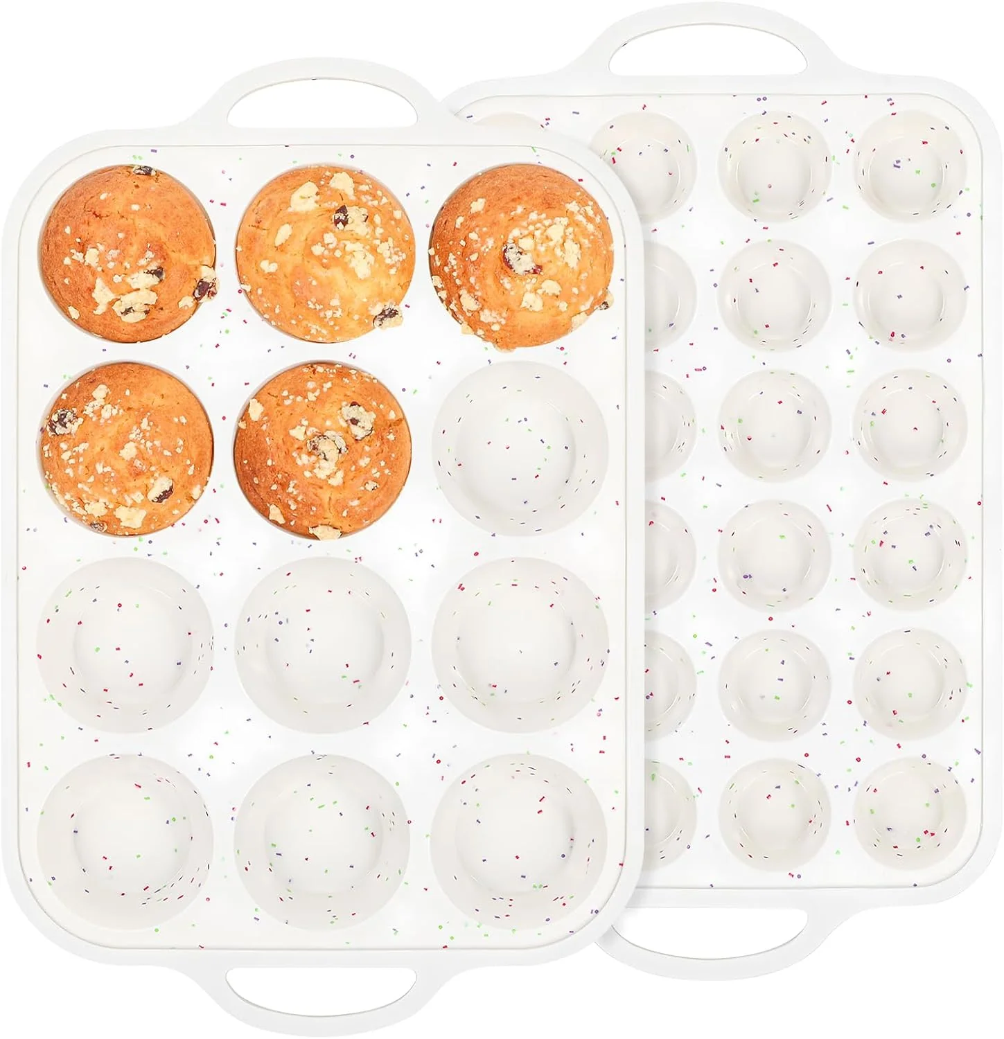 Silicone Muffin Pan with Metal Reinforced Frame – 12 Cups Muffin Pan With 24 Cups for Homemade Muffins Cupcakes Oven and Dishwasher Safe – Set of 2 User-Friendly