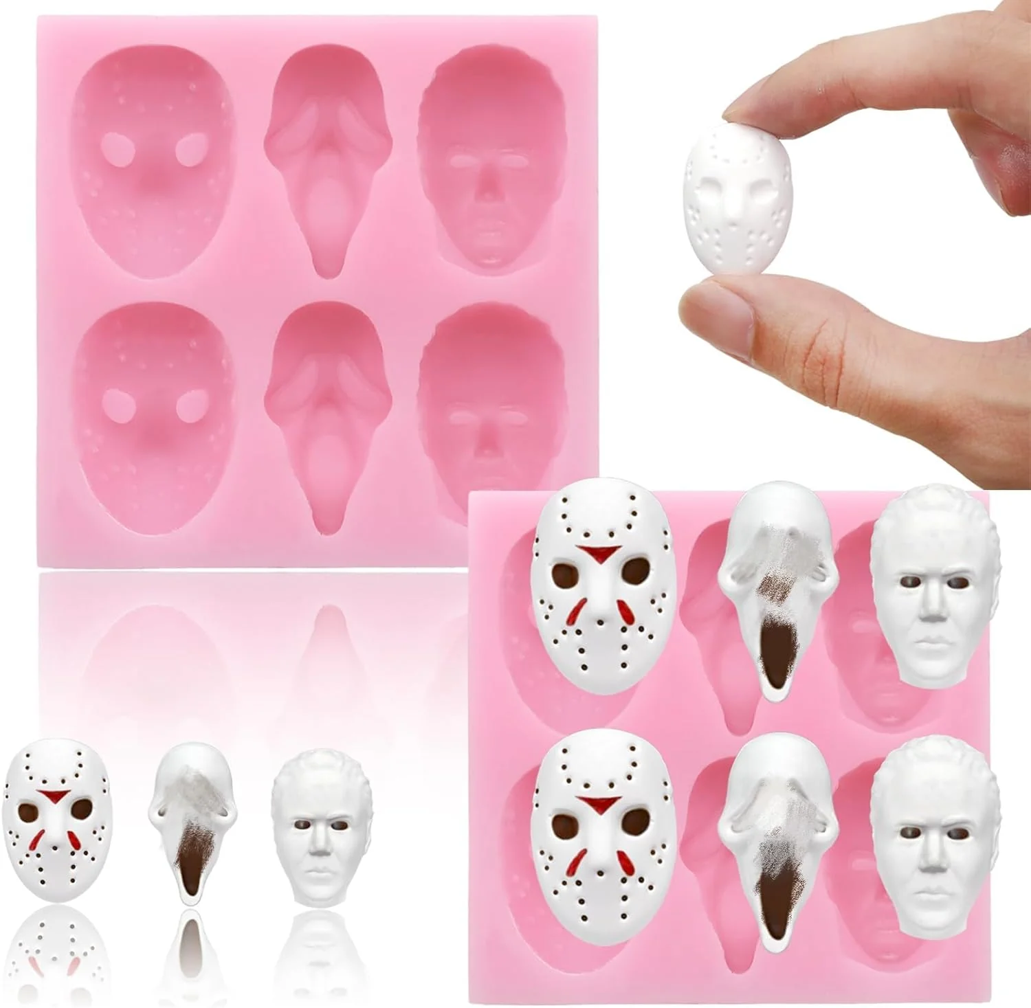 Fine Halloween Silicone Molds for Chocolate 6 Cavities Halloween Large Scary Movie Characters Heads Chocolate Molds Soft