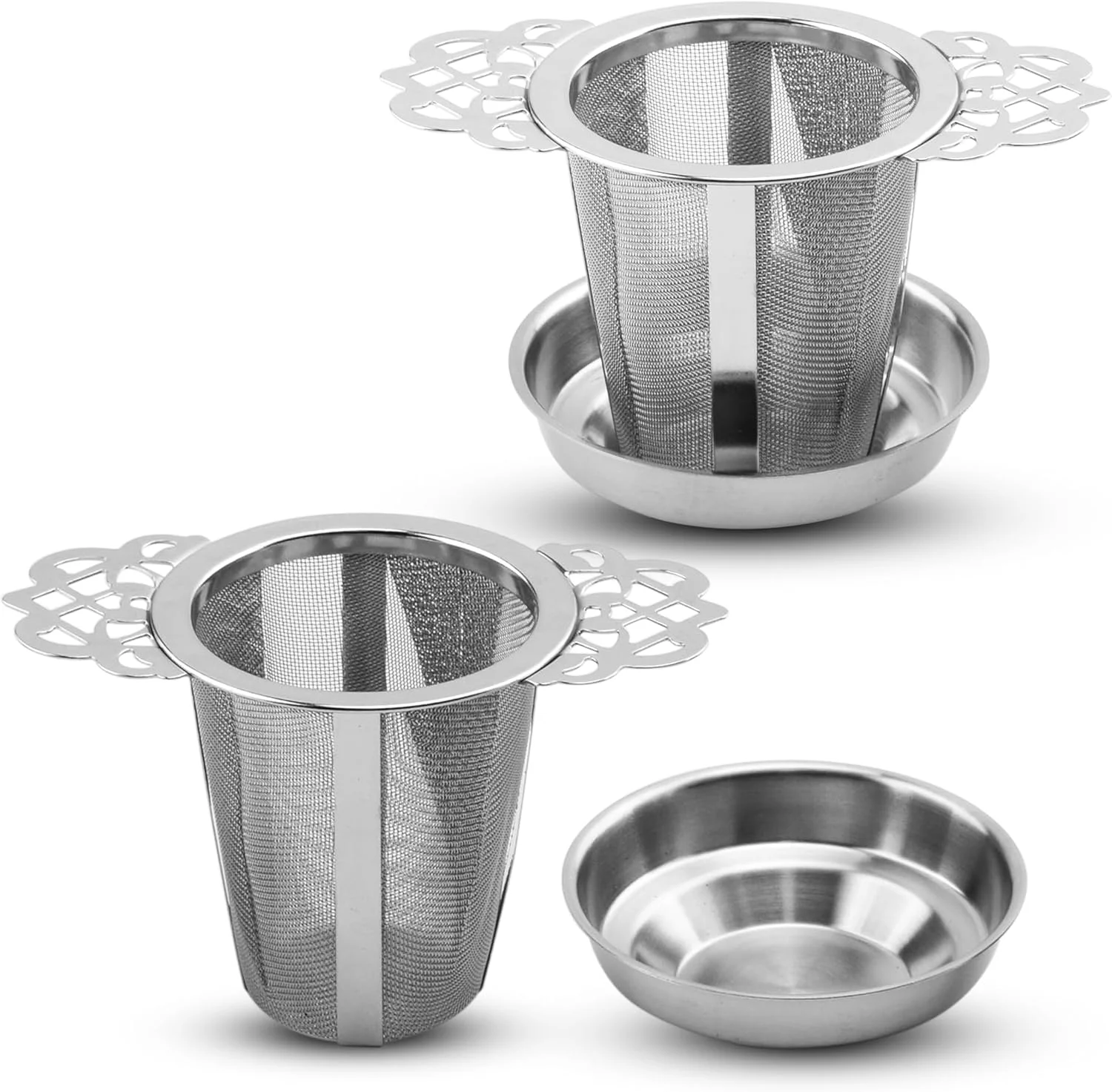 Quality Set of 2 Tea Infusers for Loose Leaf – SUS 304 Stainless Steel Fine Mesh Basket with Flower-Shaped Handles Reusable Heat-Resistant Refined