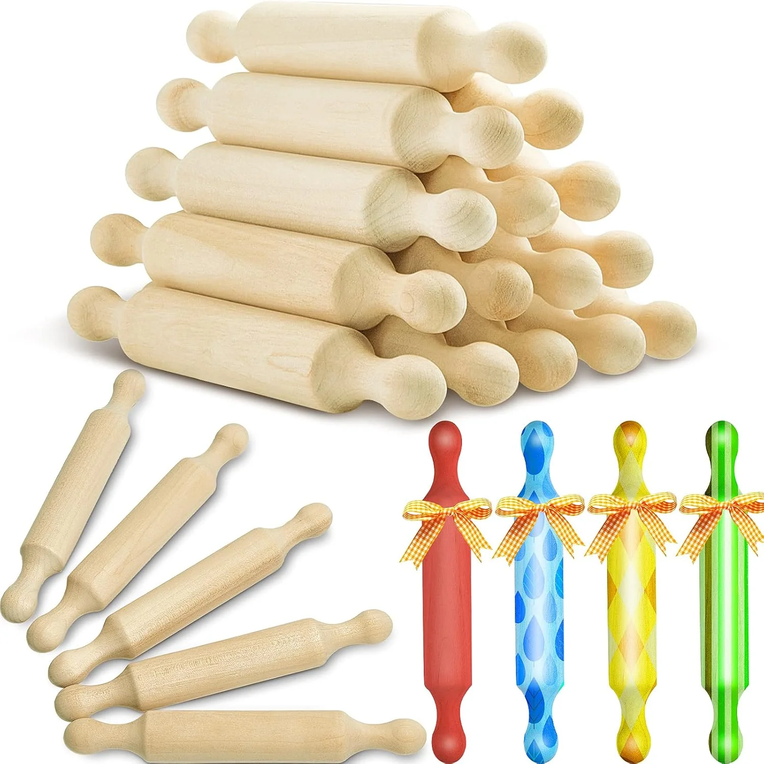 Fast 15 Pcs Wooden Mini Rolling Pin Long Kitchen Baking Small Dough Rolling Pin for Children Fondant Pastry Pizza Crafting and Imaginative Play for Halloween and Christmas Presents 7 Inches Minimalist