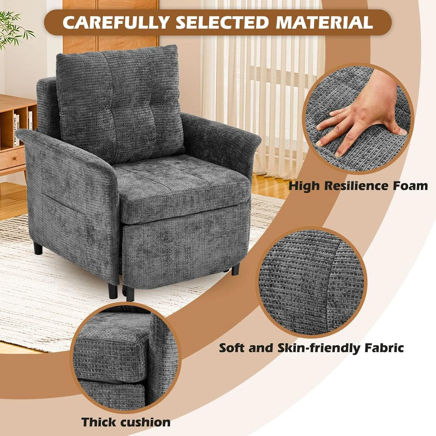 Enhanced Convertible Sleeper Chair 79-Inch With Adjustable Backrest Clean
