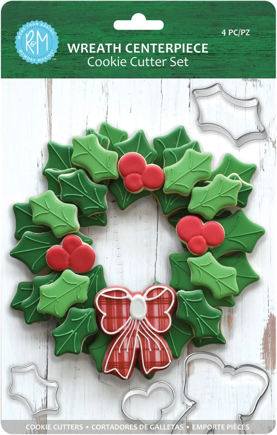 Contemporary R M International 2030 Christmas Holiday Wreath Centerpiece Cookie Cutters Holly Leaves Berries Holiday Bow 4-Piece Set Verified