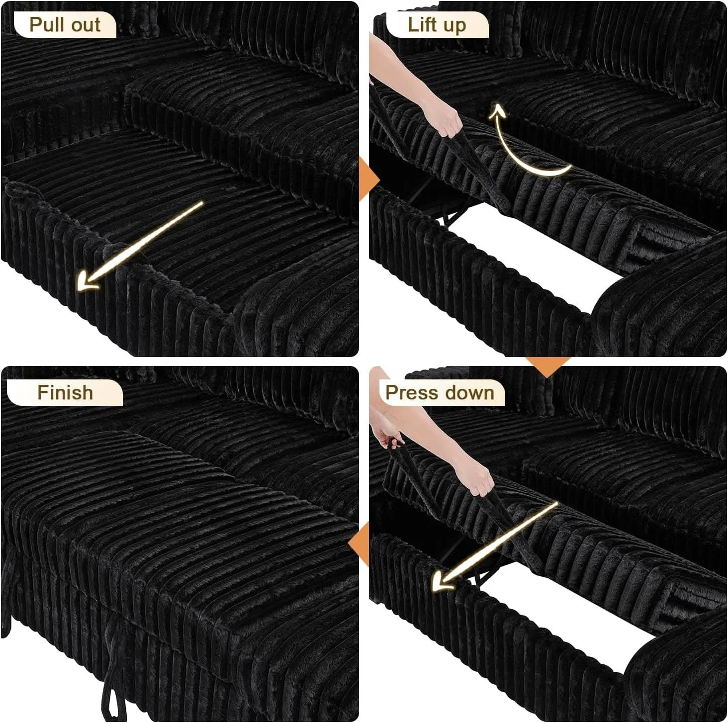 Reliable Black 122Inch U Shaped Sleeper Sectional USB Charging Ports Breathable