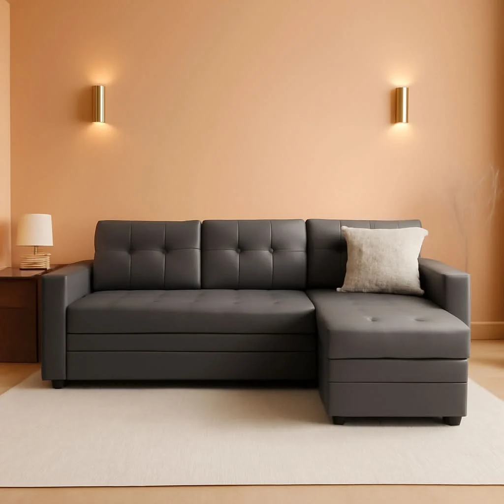World-Class L Shaped Sectional Sleeper Sofa With USB Ports Gray Leather Original Design