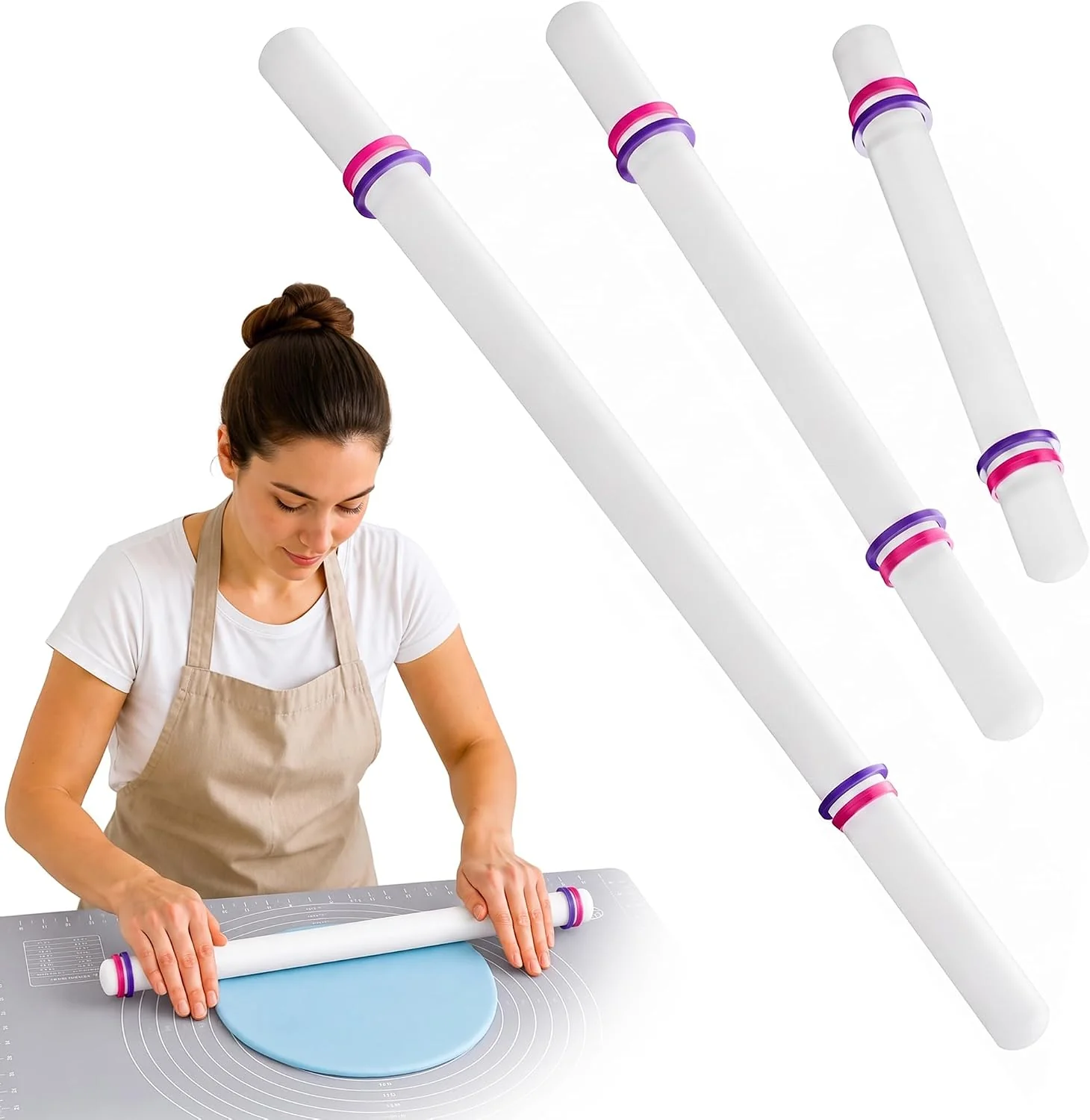 Exceptional Bakerpan Fondant Roller Set – 3 Fondant Rolling Pins with Thickness Guide Rings for Fondant Gum Paste Sugar Paste amp Cake Decorating – 19.5 13 amp 9 Sustainable