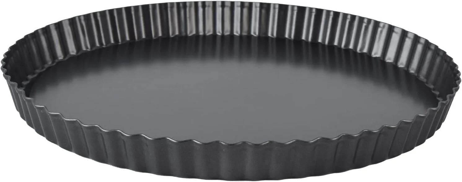 Eco-Friendly Fluted Tart Pan with Removable Bottom Carbon Steel Round Tart Pan Deep Baking Dish Pie Plate for Cakes Pies Thickened 11-inch live bottom pie Excellent