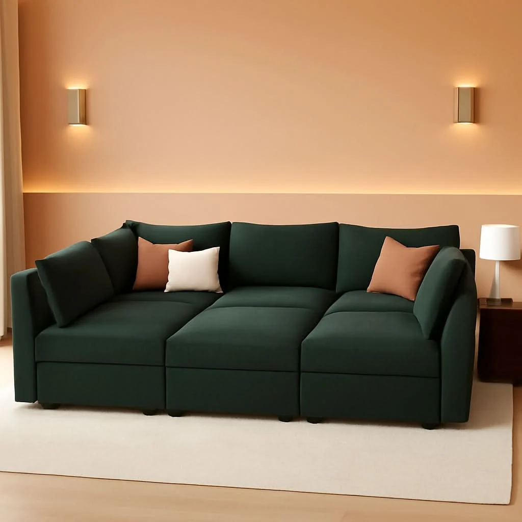Fast Emerald Green Modular Sleeper Sofa With Hidden Storage Compartment Certified