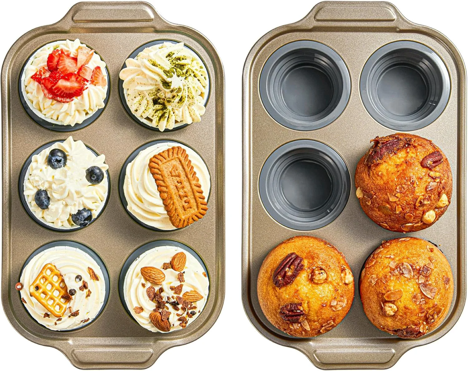 Premium Material 2-Pack Silicone Foldable Muffin Pans With Metal Reinforced Frame Silicone Cupcake Molds Nonstick 6 Cups For Baking Homemade Muffins Cupcakes Carefully Designed