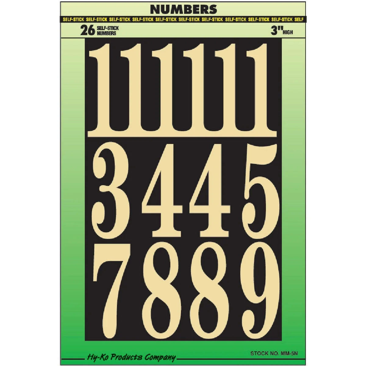 Reusable Hy-Ko 3 In. Polyester Adhesive Number Set 26 Numbers Original