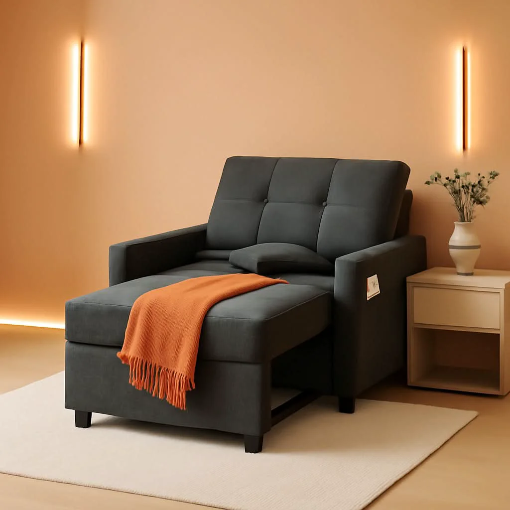 Green Dark Gray Sleeper Chair Bed Three In One Convertible Modern Linen Fabr Soft