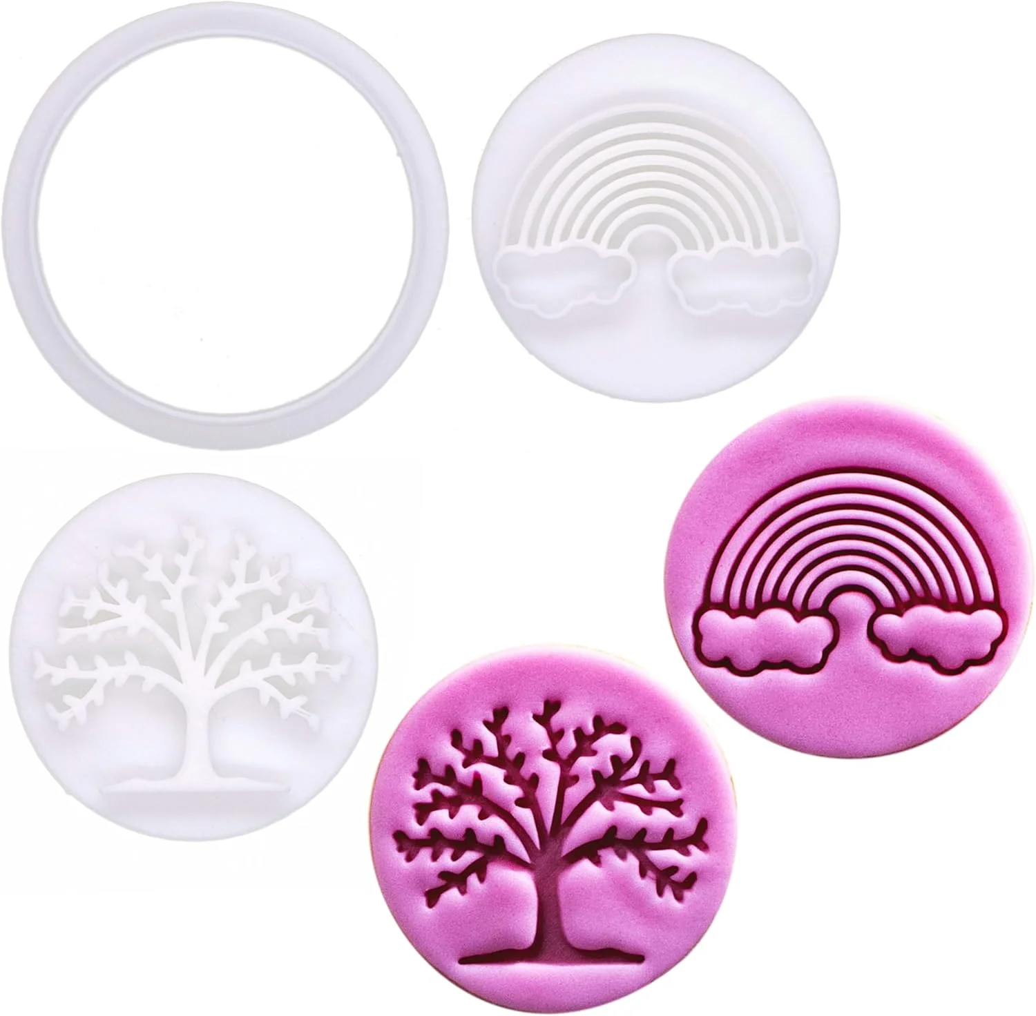 Prestigious Bakerlogy New Beginnings - Mini 2 Cookie Cutter Stamp Set - Rainbow Lush Tree Design for Easter Spring Cookies Cupcakes Fondant Decorations Flexible