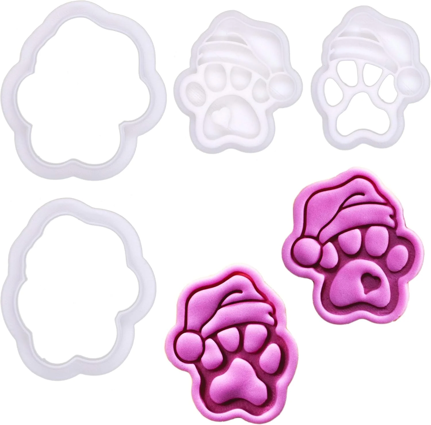 Fine Bakerlogy Paw-lalalala – Mini Santa Paw Cookie Cutter Stamp Set 2 – Set of 2 Paw Prints with Santa Hat for Christmas Pet-Themed Fondant Artisan