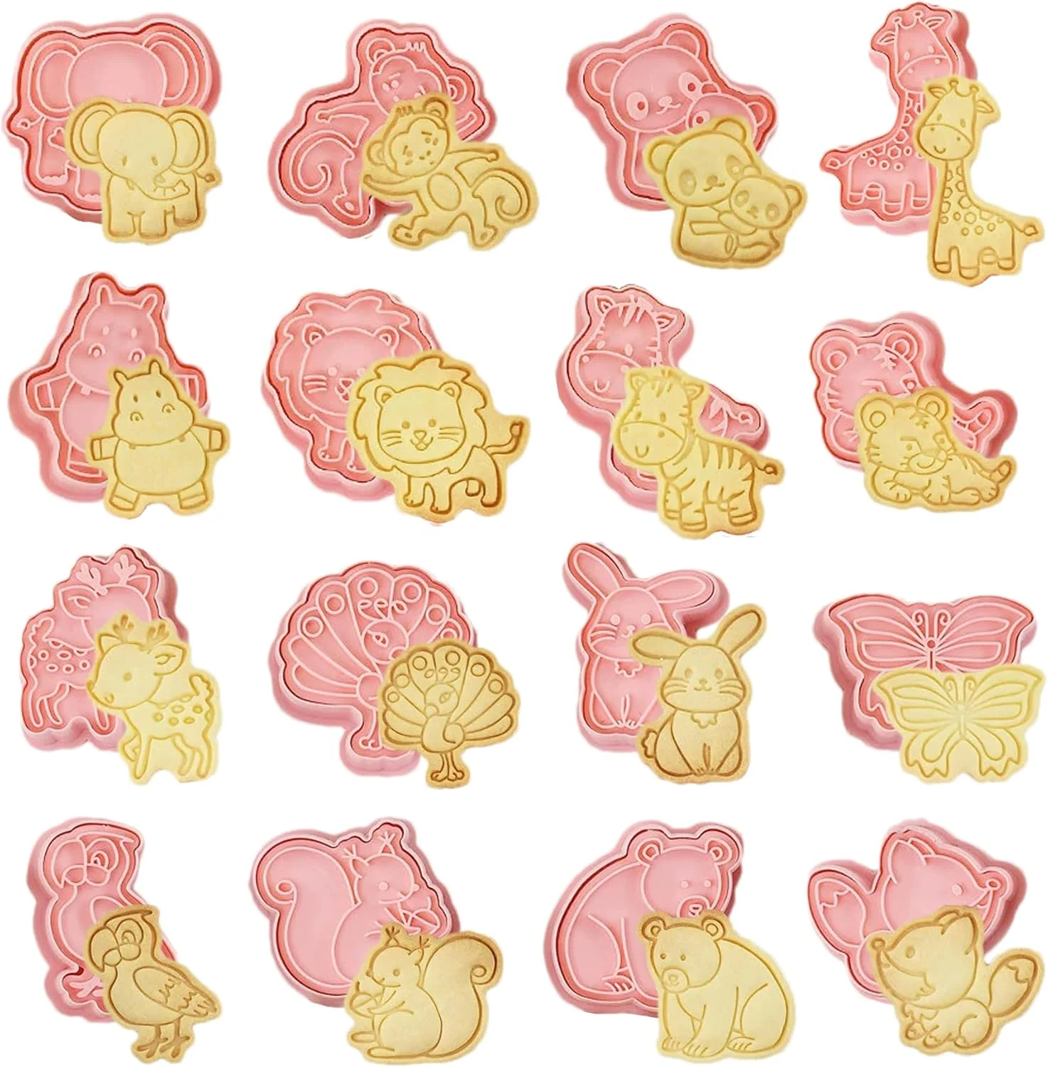 Proven 16pcs Animal Cookie Cutter Stamps Set Lion Panda Forest Themed Plunger Stampers for Baking Plastic Biscuit Molds for DIY Cookies Cake Decor J16 High-Grade