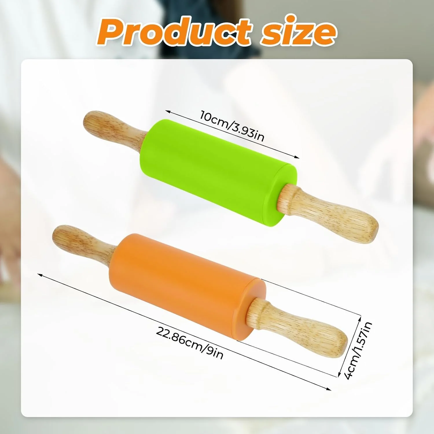 Expertly Made Mini Rolling Pin for Kids 9 Inch Wooden Handle Rolling Pin Non-Stick Small Silicone Rolling Pins for Children Cake Pizza Baking Gift Effective