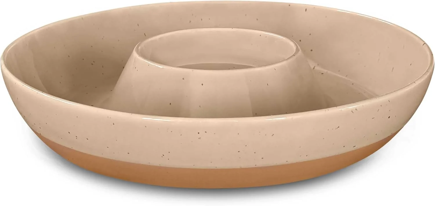 Fine Crafted Mora Ceramic Chips and Dip Serving Tray Large Divided Party Bowl Set for Chips Salsa Veggies Dip Fruit Snacks Entertaining Hosting etc Breathable