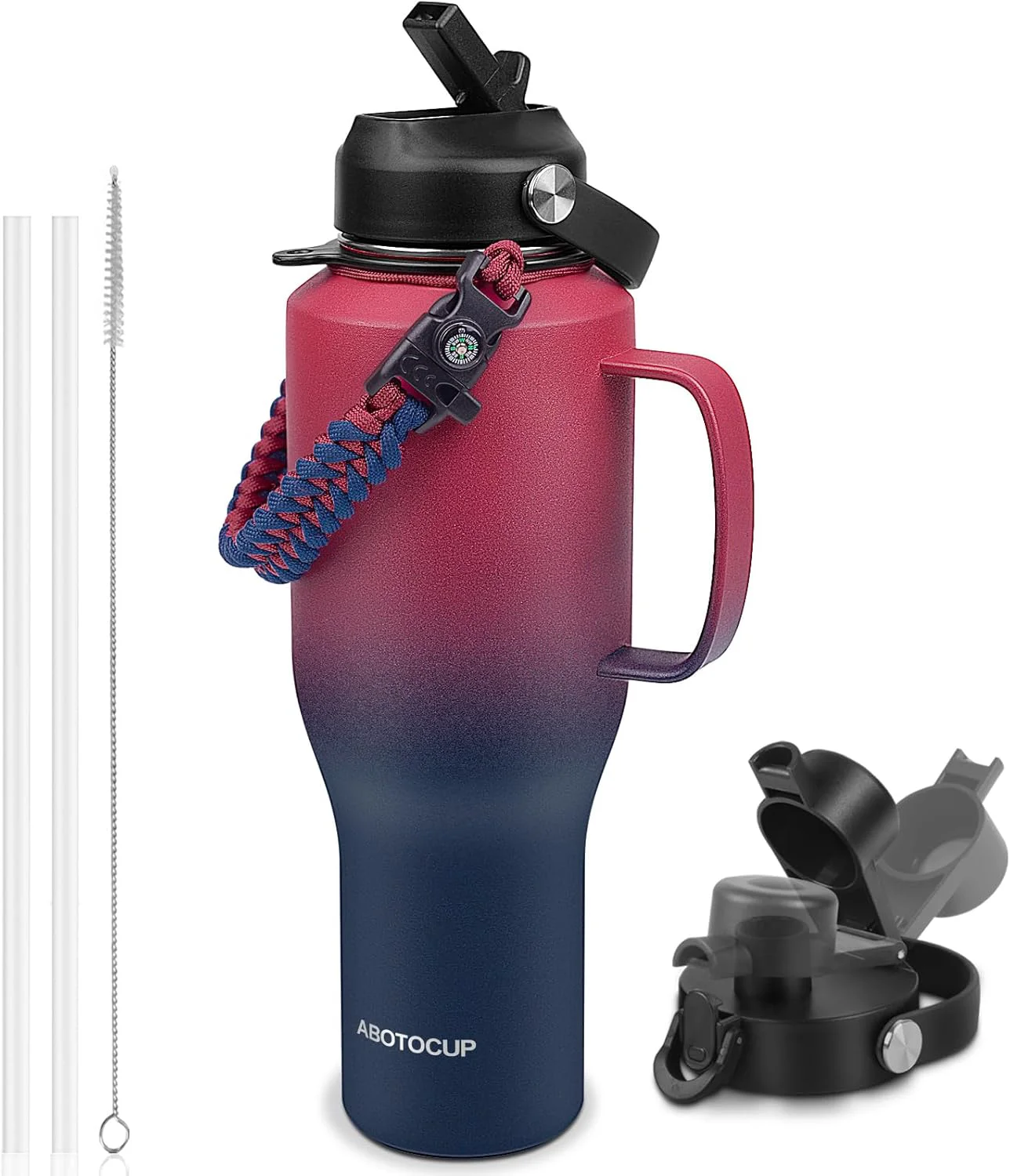 High-Grade Water Bottle 40oz Insulated Tumblers with Handle Straw Lid Insulated Water Bottle Fits in Cup Holder Double Wall BPA- Solid