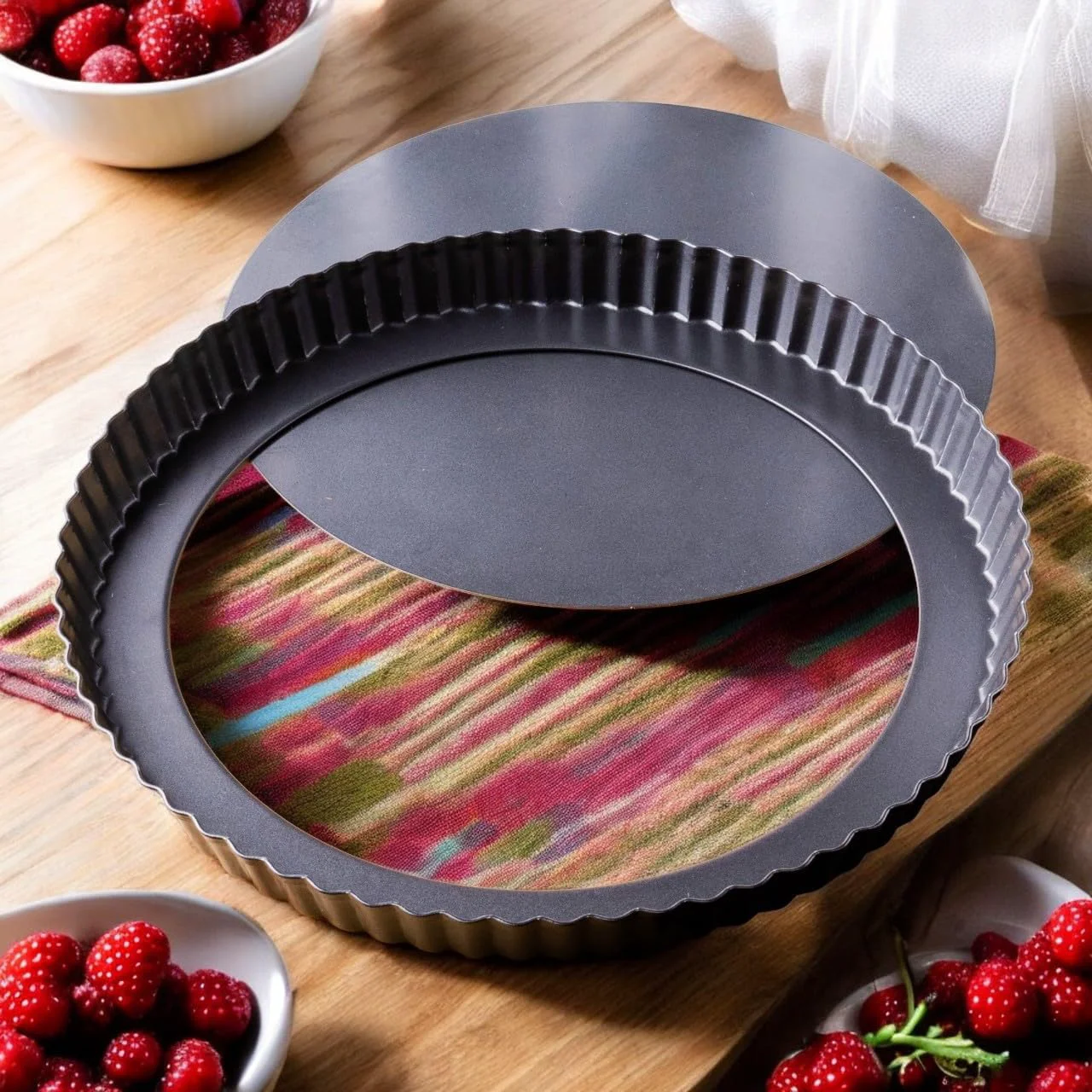 Easy-to-Use Tart Pan 10 Inch Removable Bottom- Carbon Steel Quiche Pan Rust Temperature Resistant Quiche Baking dish 550-600 °F- Non-Stick Artisan