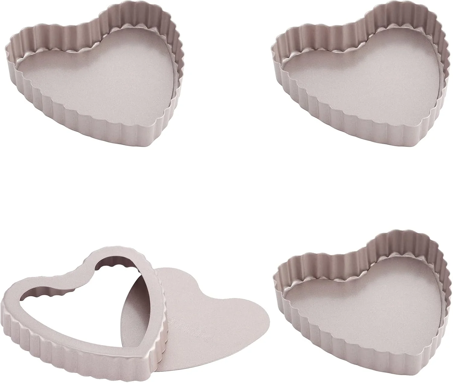 Exceptional Chefmade Mini Tart Pan Set 4-Inch 4Pcs with Removable Loose Bottom Non-Stick Heart-shaped Quiche Bakeware for Oven and Instant Pot Baking Champagne Traditional