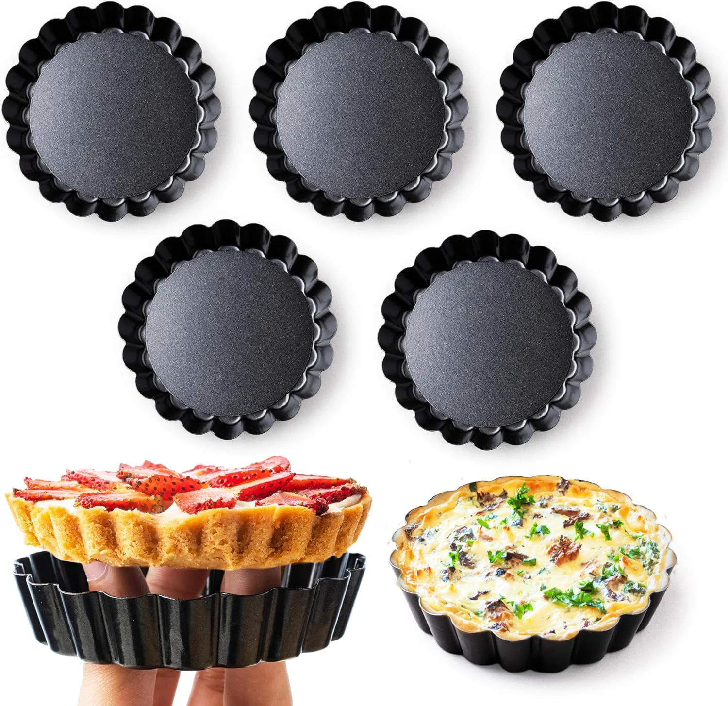 Durable 8 Pack Mini Tart Pans 4 Inch with Removable Bottom Round Nonstick Deep Quiche Pan Heavy Duty for Baking Fruit Tarts Quiches Dessert Genuine