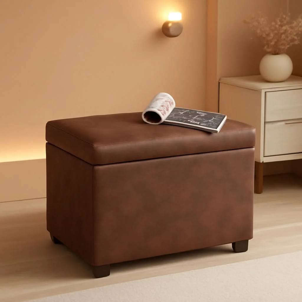 Sophisticated Leather Storage Ottoman Bench 24 Inches Rectangular Smart