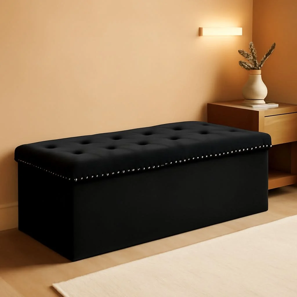 Proven Black Premium Velvet Storage Ottoman Bench Bedroom Excellent