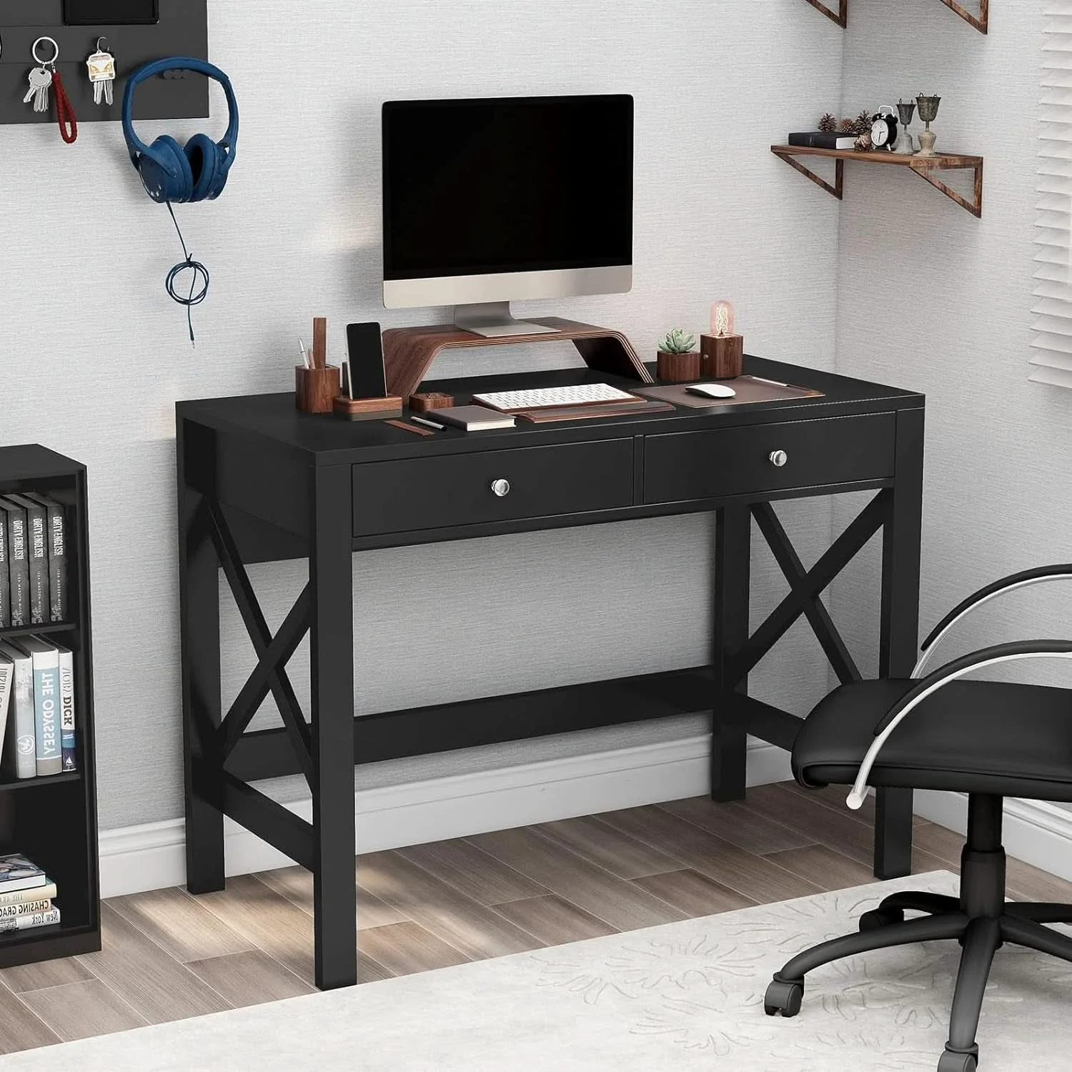 Eco-Friendly Black Home Office Desk With Drawers And Vanity Table Contemporary