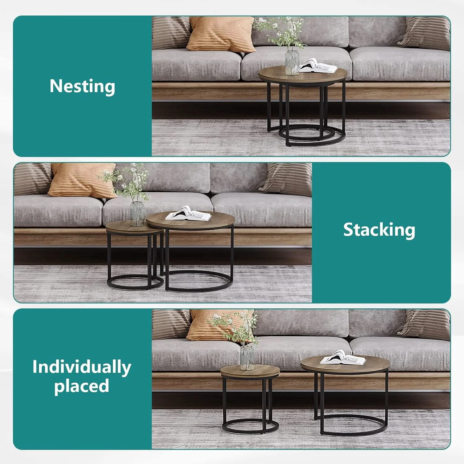 Traditional Nesting Coffee Tables 2 23.6 Round Woodgrain Finish Responsible