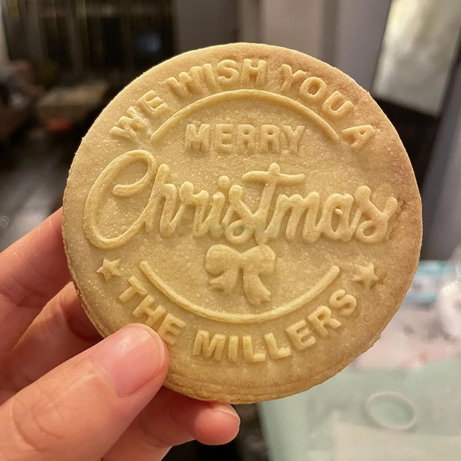 Expertly Made 2025 Personalized Christmas Cookie Stamp Unique 3D Embossed Design Fun Tool for Baking Art A-Merry Christmas Bow Professional