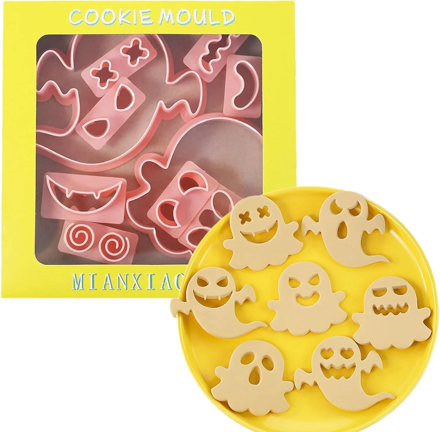 Reliable 10Pcs Halloween Cookie Cutters 3D Cookie Cutter with Plunger Stamp Ghost Biscuit Cutters Cake Baking Fondant Embosser Stamps Halloween Party DIY Minimalist