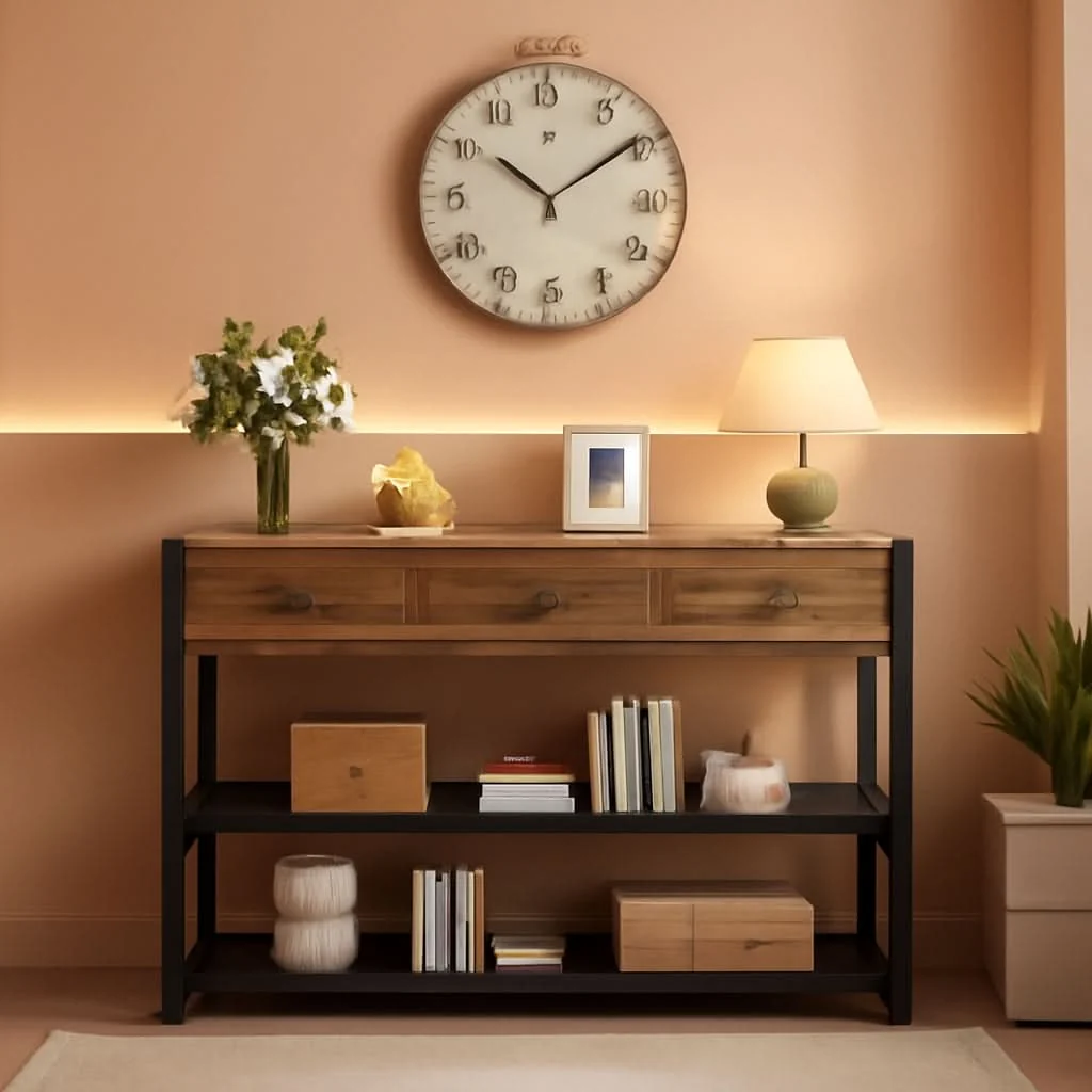 Breathable Rustic Console Table With USB Outlets And Drawers Sofa Organic
