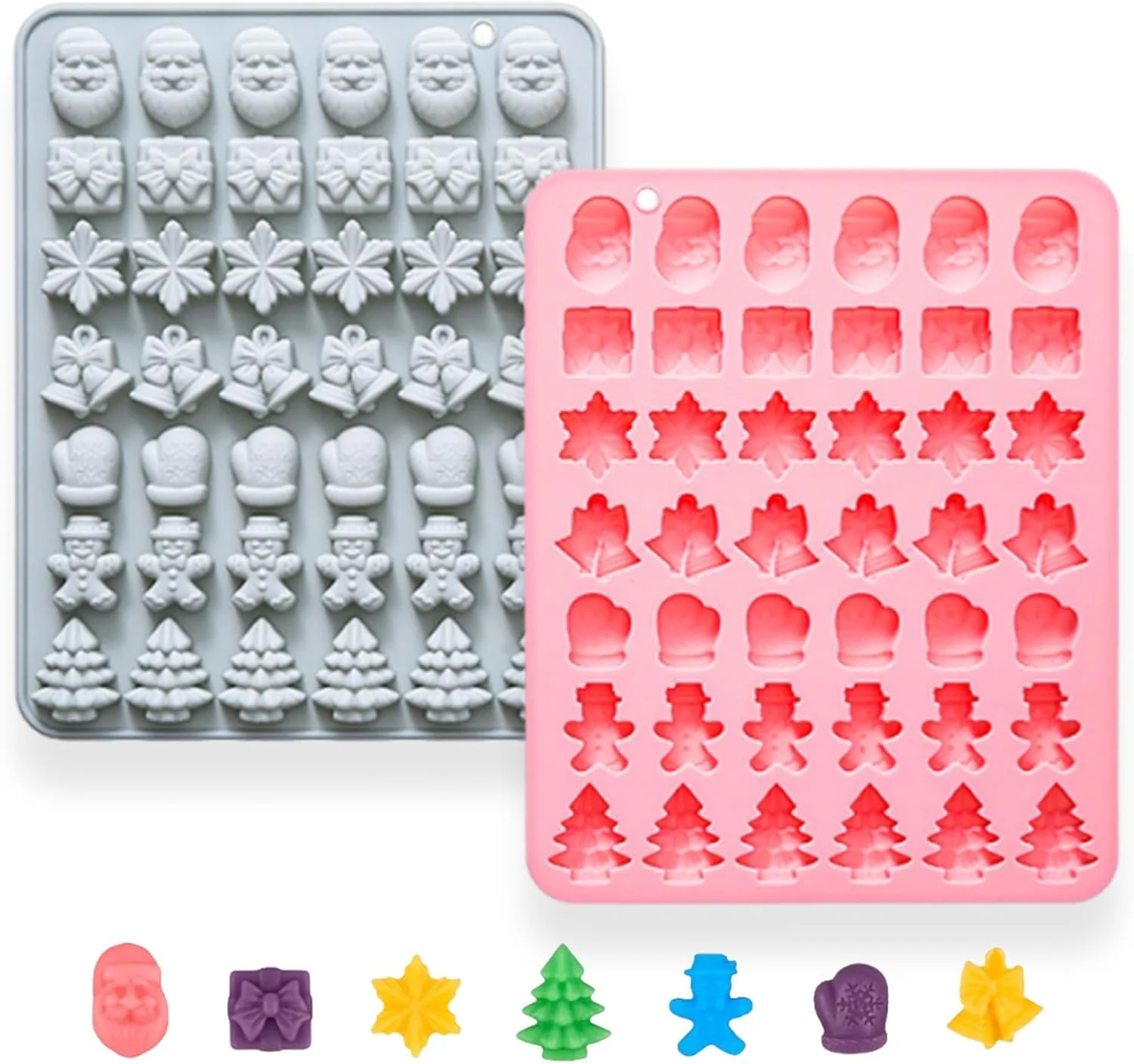 Modern 2 Pcs Christmas Chocolate Molds 42-Cavity Silicone Molds Shape Have Santa Clause Christmas Tree Snowflakes Gingerbread Man Bell Gift Box Gloves for Jellies Candies Ice Cubes Wax Melts Soaps Next-Generation