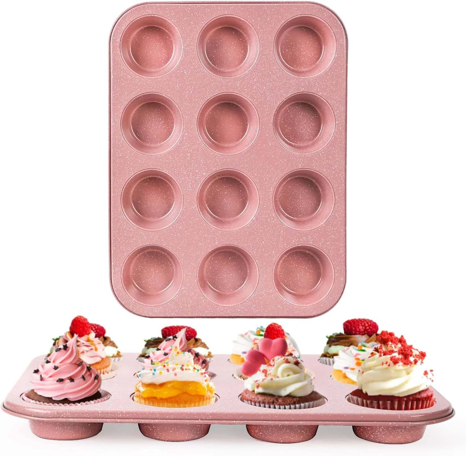 Convenient 2-Pack Pink Nonstick Muffin Pans 12-Cup Muffin Cake Pan 5-Layer PFOA PFOS PTFE Safe Cupcake Pan Durable Easy-Clean Muffin Cup for Baking Outstanding