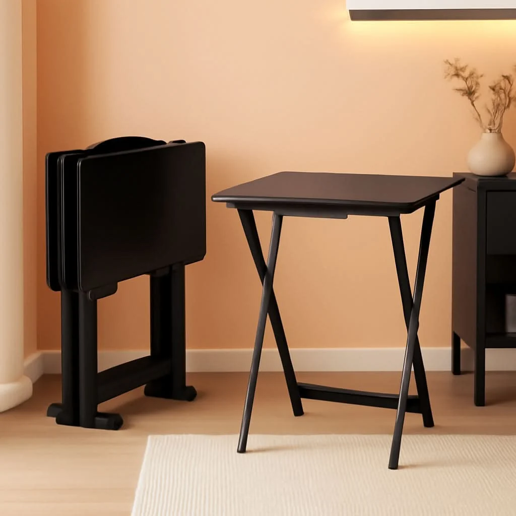 Functional Foldable TV Dinner Tray Tables 4 Pack Black 15x19x26 High-Grade