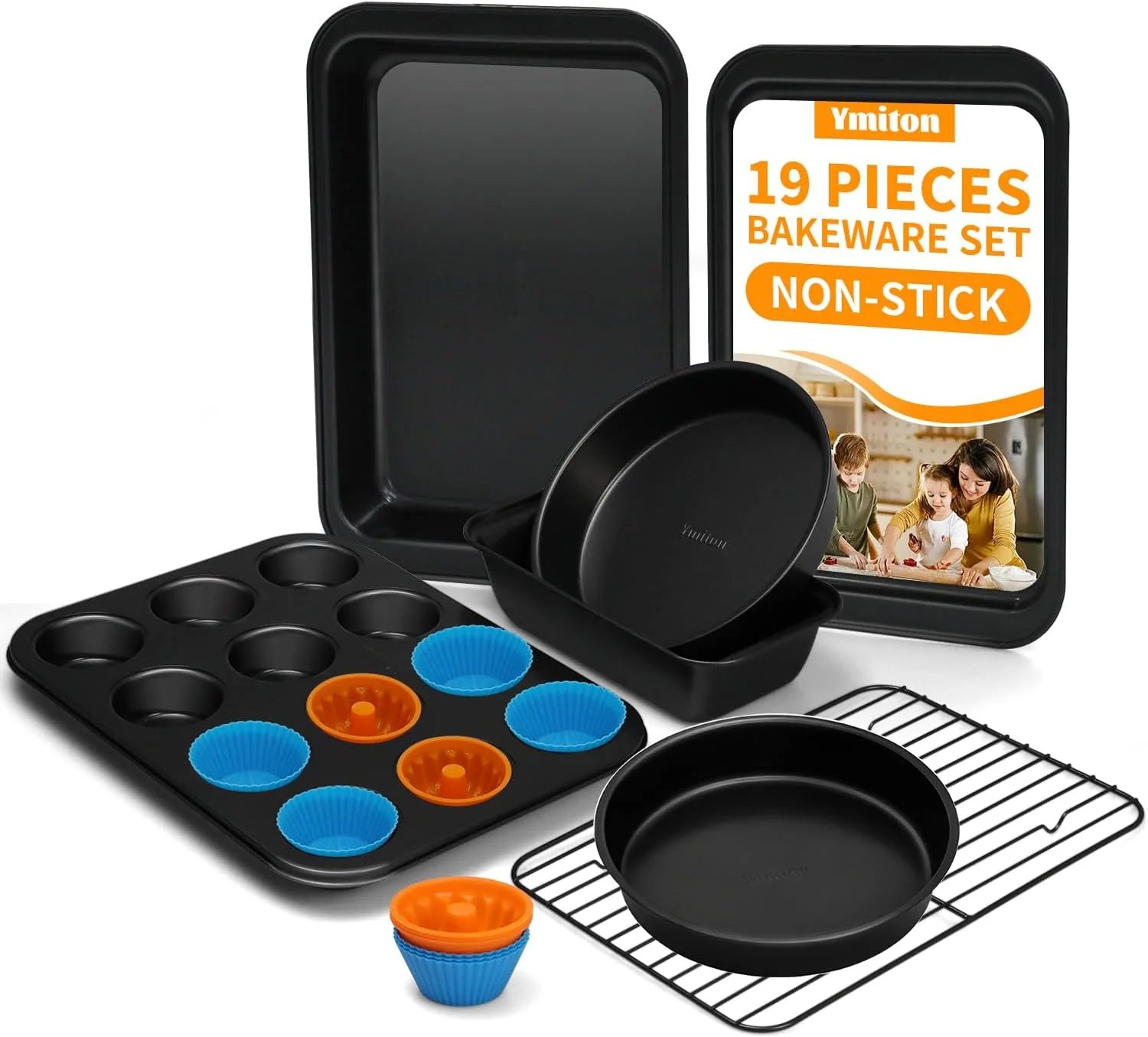 Trusted Nonstick Baking Pans Set 19 PCS Stackable Bakeware Sets Oven Pan Set Includes Baking Tray Cookie Sheet Cake Pans Loaf Pan Muffin Pan First-Class