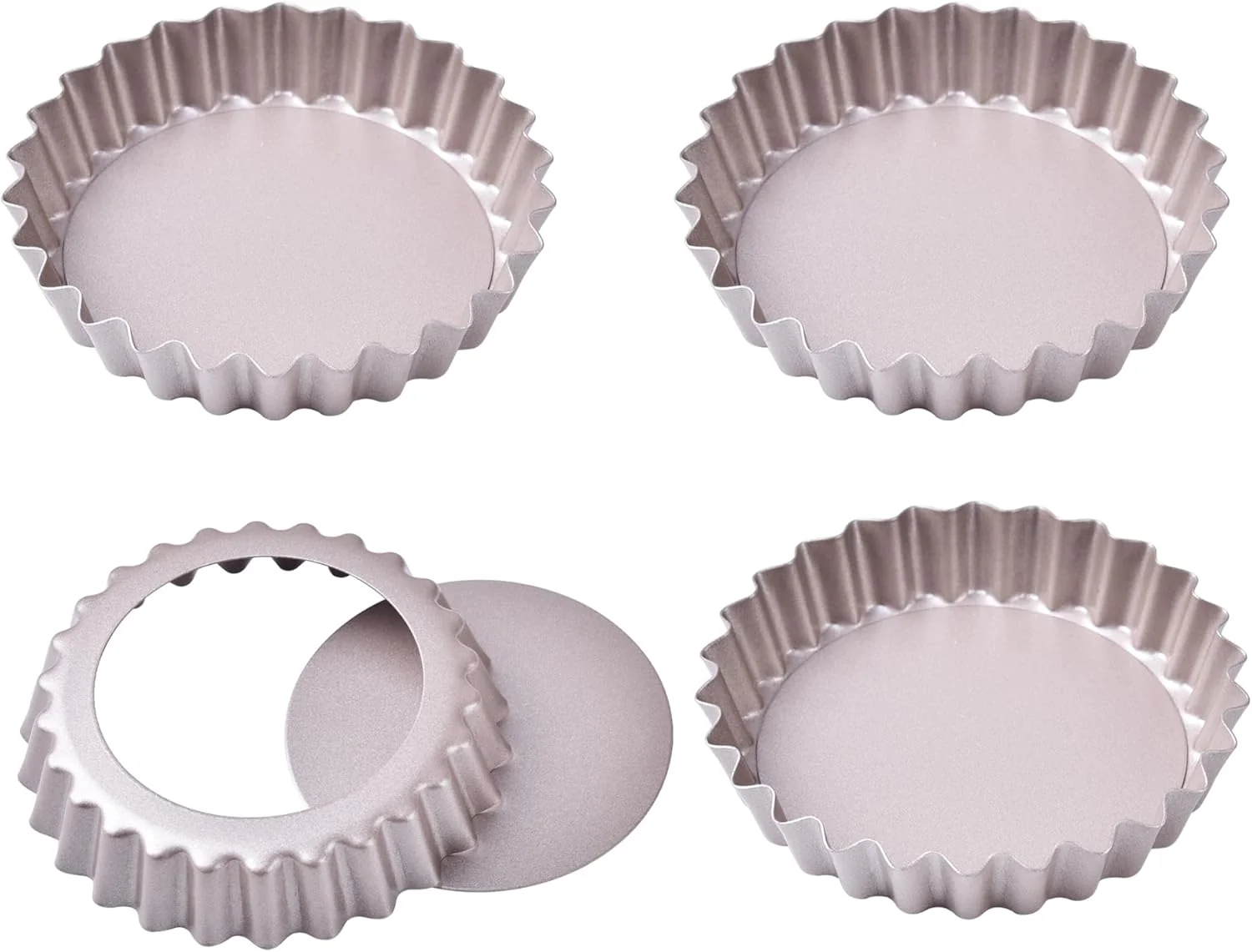 Verified Mini Tart Pan Set 4-Inch 4pcs with Removable Loose Bottom Non-Stick Round Quiche Bakeware for Oven and Instant Pot Baking Champagne Gold Relaxed