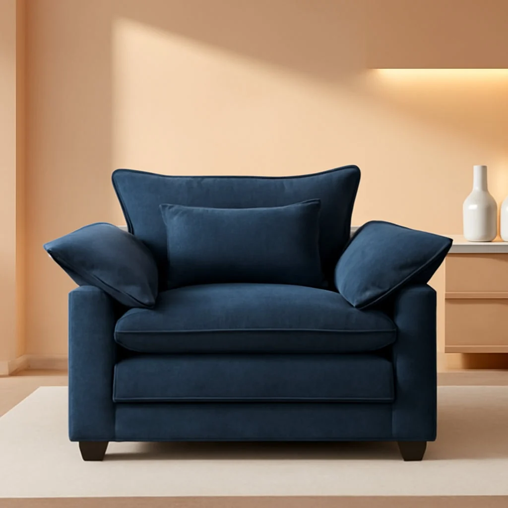 Premium Material Oversized Chenille Accent Chair Blue DeepSeat Cushioned Artisan