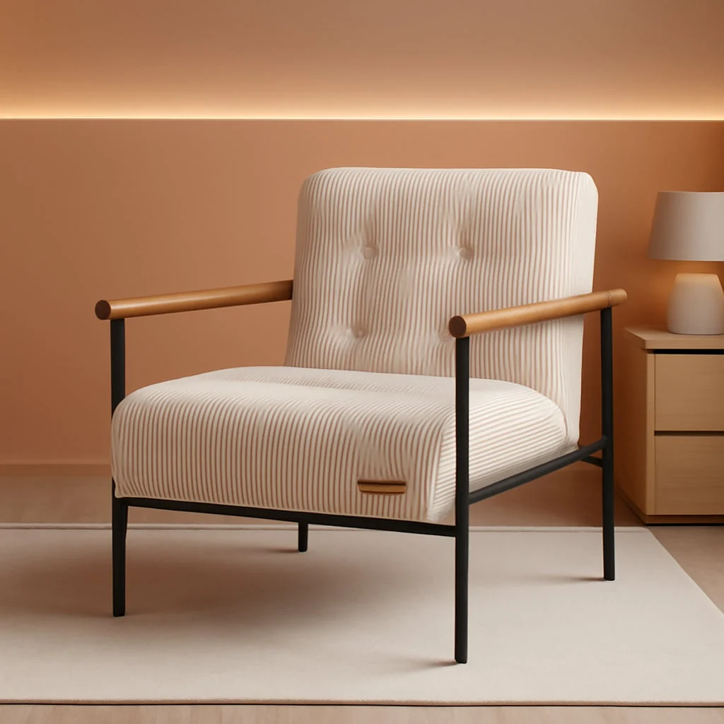 Genuine Beige Upholstered Decorative Chair With Metal Frame Practical