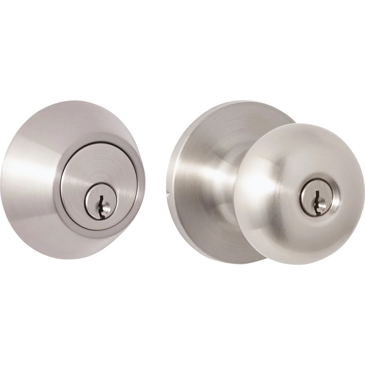 Versatile Steel Pro Brushed Nickel Deadbolt and Door Knob Combo Relaxed