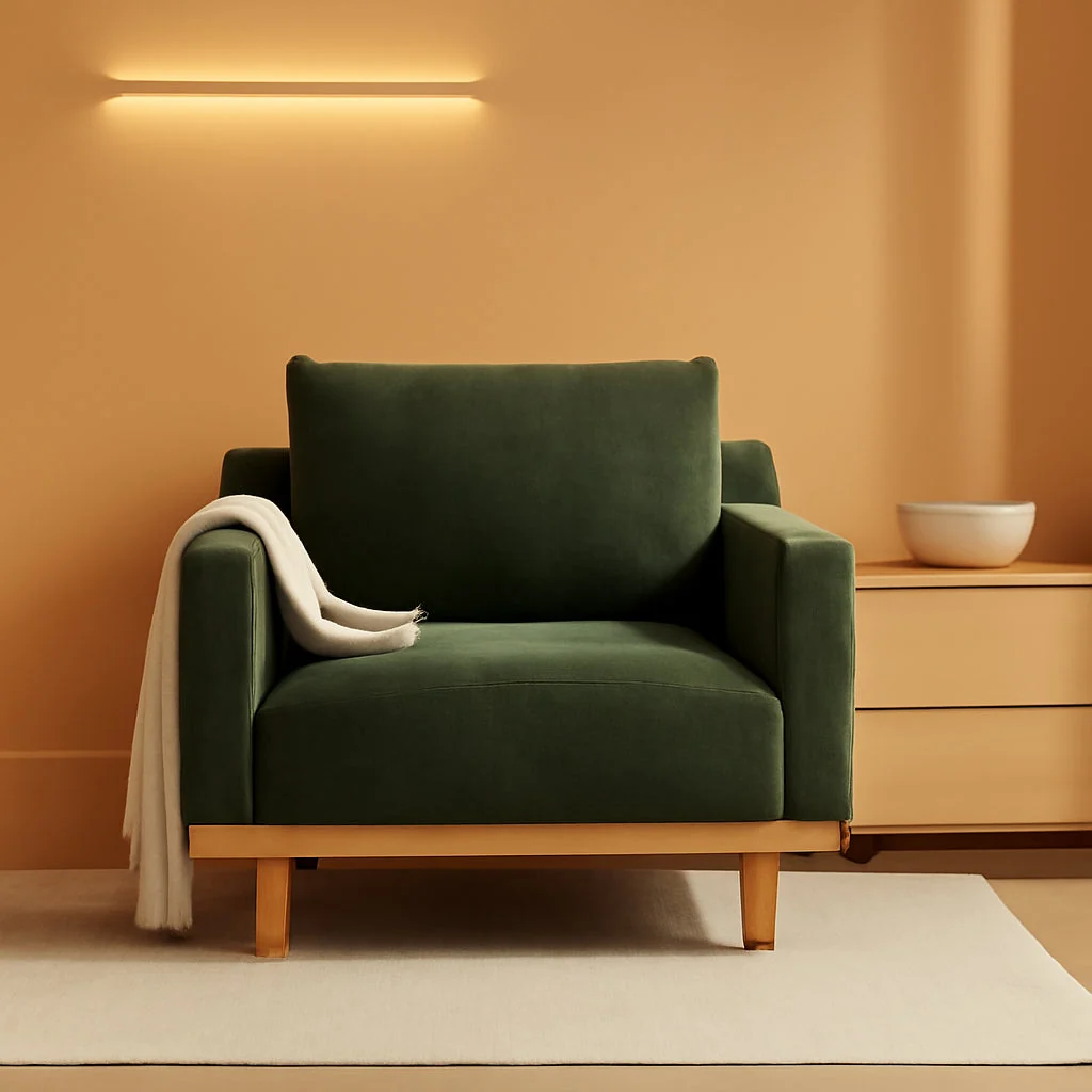 Trusted Green Solid Wood Frame Contemporary Cushioned Chair Fine
