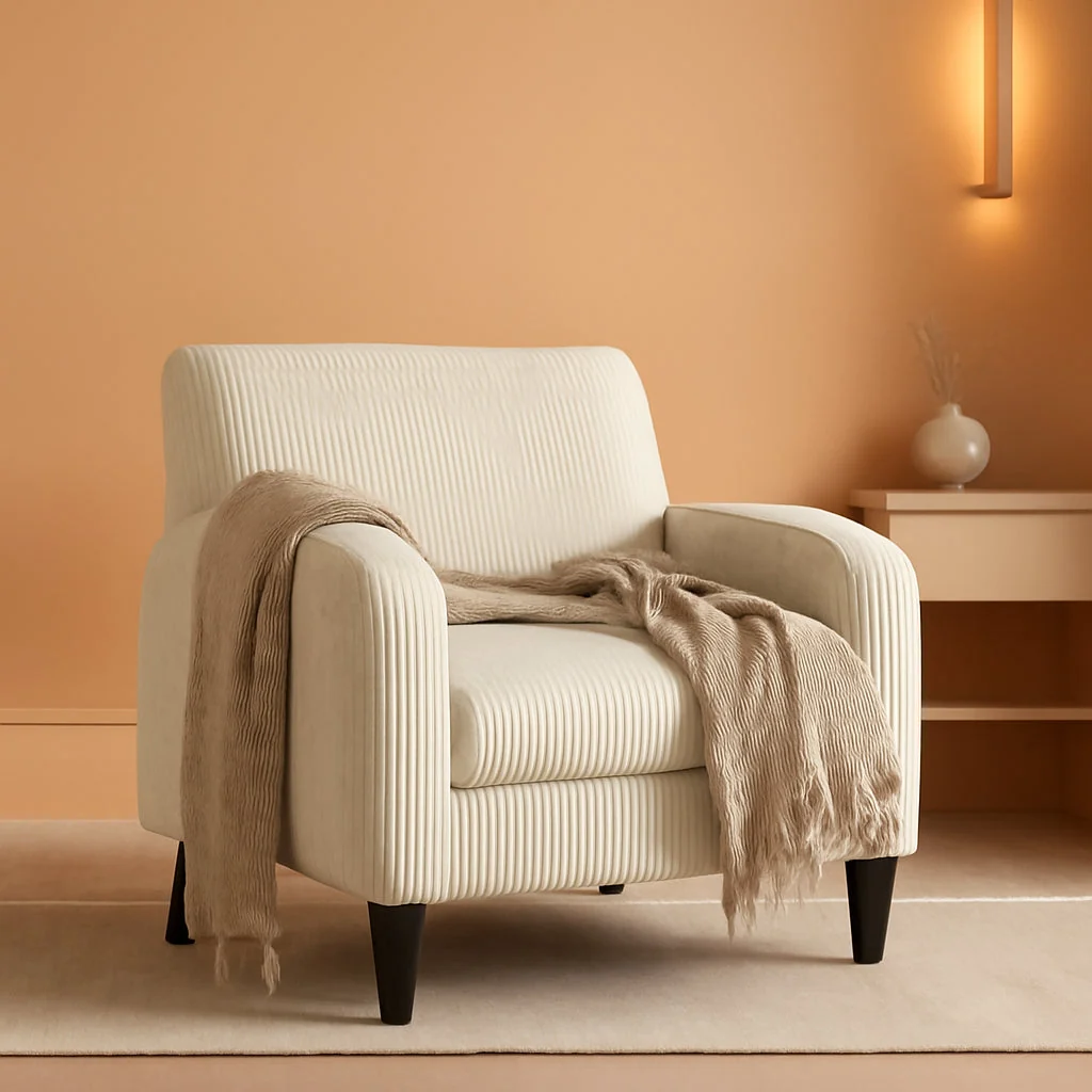 Versatile Beige Upholstered Midcentury Modern Compact Accent Chair Secure