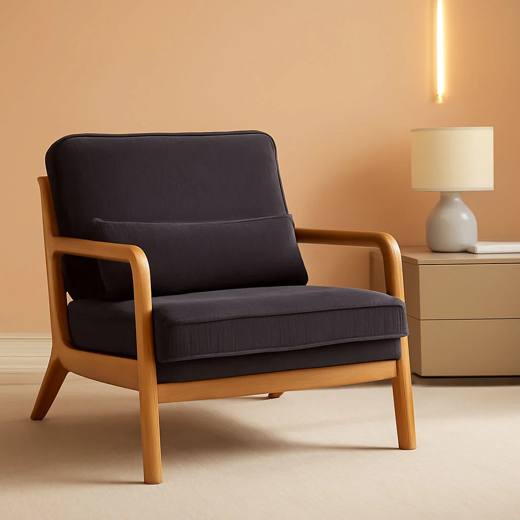 Recyclable Corduroy Upholstered Accent Chair Dark Grey Lumbar Luxury